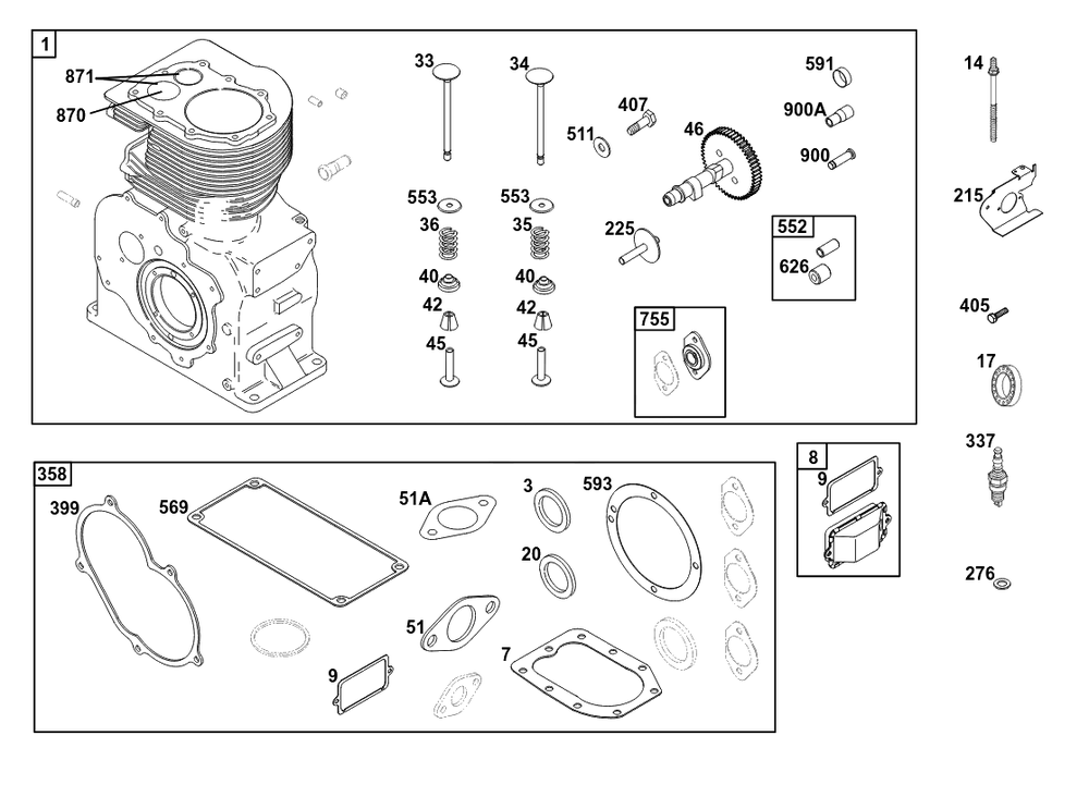Cylinder Group Diagram and Parts List for 326431-3521-08 200000 - 399999 Briggs and Stratton Engine